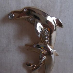 Gold tone Mother And  Baby Dolphin Brooch